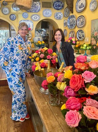 Coastal blue mix tile print detail on luxury tall pant set