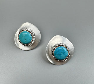 Geometric Turquoise Rhinestone Alloy Stud Earrings (Silver and Turquoise)