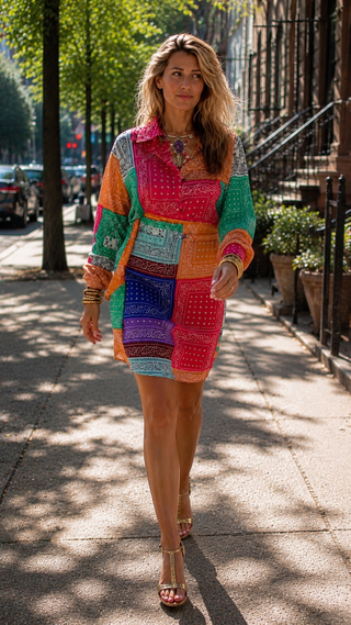 Vibrant Tall Bandana Patchwork Set: French Cuff Blouse & Wrap Skirt