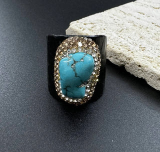 Turquoise Leather Statement Ring