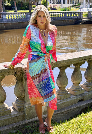 Tall Women's Bandana Patchwork Midi Wrap Dress