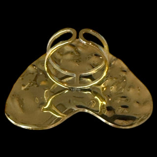 Over-sized gold plated hammered heart statement ring. Adjustable view.