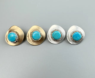 Geometric Turquoise Rhinestone Alloy Stud Earrings (Silver and Turquoise)