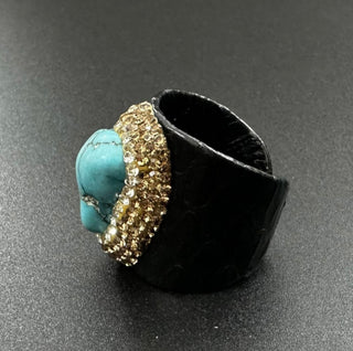 Turquoise Leather Statement Ring