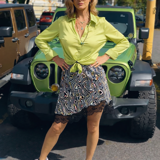 Zebra Three-Piece Set for Tall Women | Blouse, Satin Pants & Lace-Trim Skirt