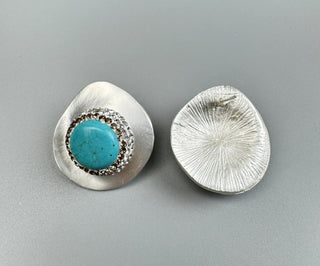 Geometric Turquoise Rhinestone Alloy Stud Earrings (Silver and Turquoise)