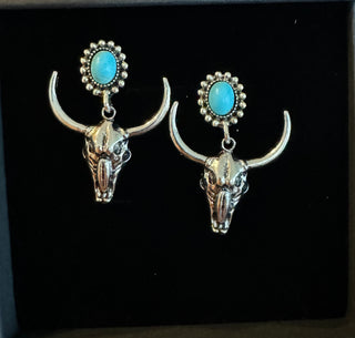 Western Bullhead Turquoise Alloy Earrings