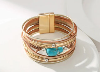 Turquoise Leather Magnetic Bracelet