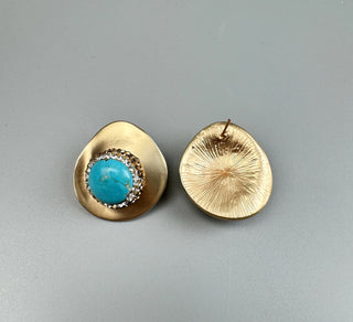 Geometric Turquoise Rhinestone Alloy Stud Earrings (Gold and Silver)