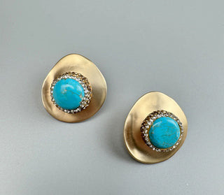 Geometric Turquoise Rhinestone Alloy Stud Earrings (Gold and Silver) - Paryse Style | Tall Fashion