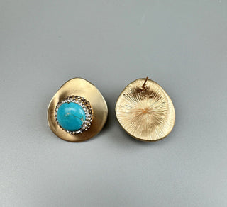 Geometric Turquoise Rhinestone Alloy Stud Earrings (Gold and Silver) - Paryse Style | Tall Fashion