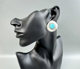 Geometric Turquoise Rhinestone Alloy Stud Earrings (Silver and Turquoise) - Paryse Style | Tall Fashion