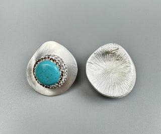 Geometric Turquoise Rhinestone Alloy Stud Earrings (Silver and Turquoise) - Paryse Style | Tall Fashion