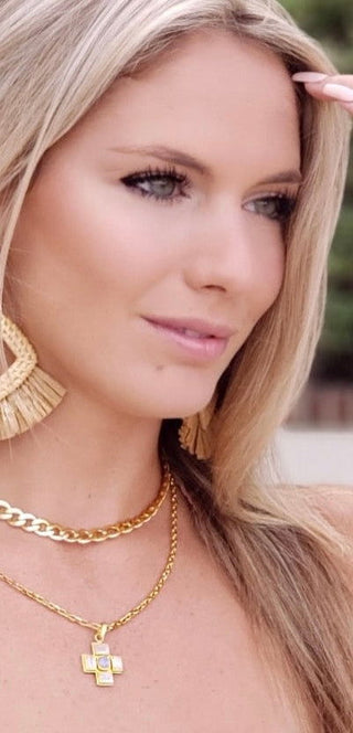 God Heals (smaller enhancer) Necklace with Chalcedony Stones - Paryse Style | Tall Fashion