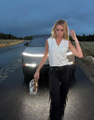 38" Inseam Tall Black Fringe Western Pants – High-Compression Sculpt