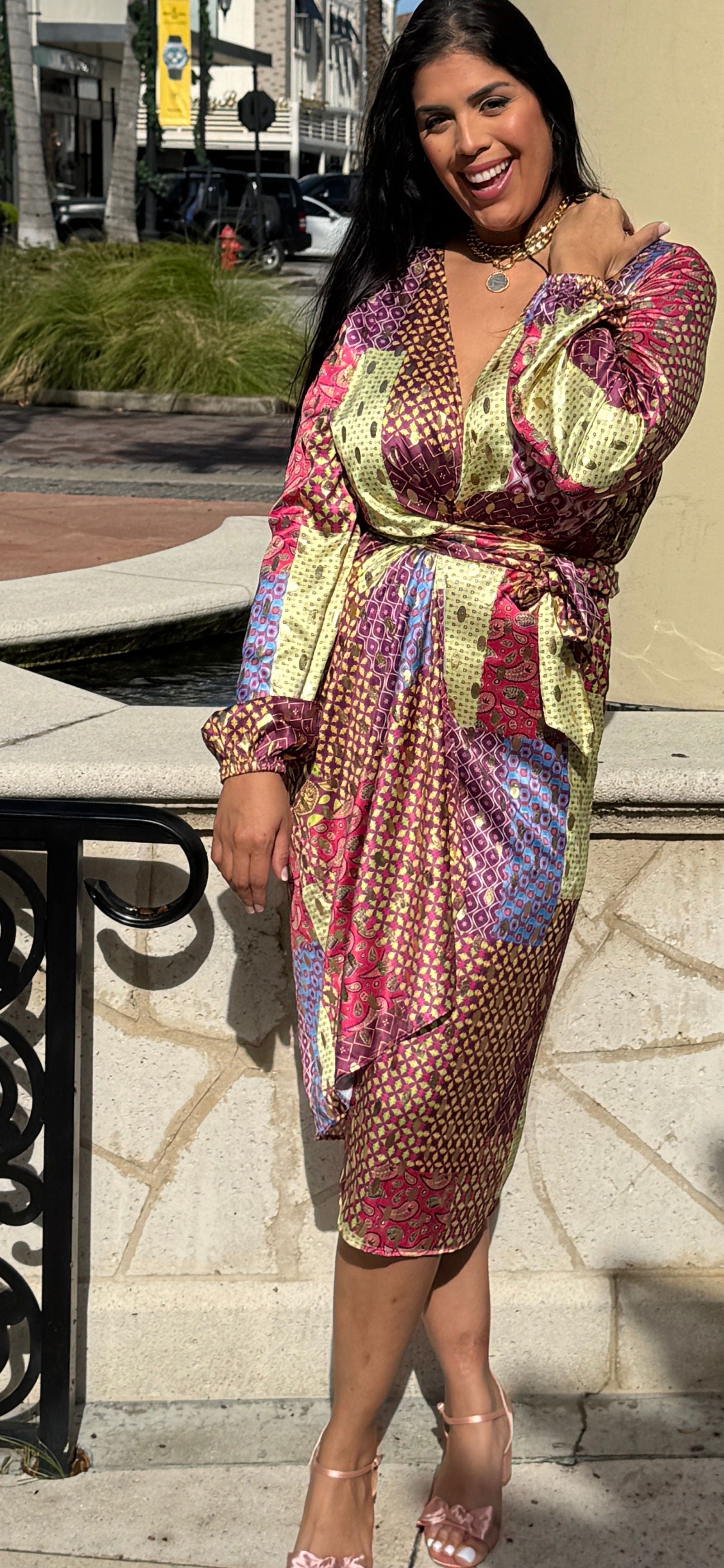 womens midi wrap dress Tall Women's Midi Wrap Dress | Gemstone Patchwork