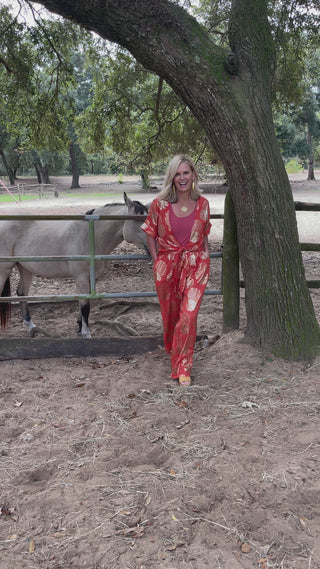 Luxury Two-Piece Set for Tall Women in Coral and Gold