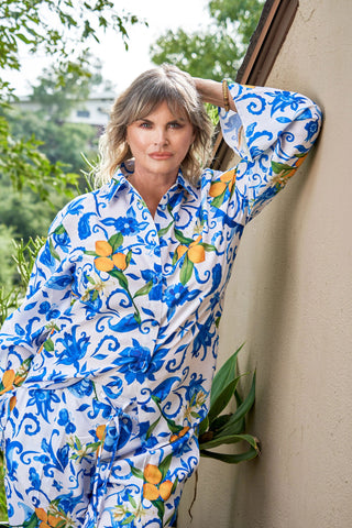 Tall women's Amalfi Coast print set with Mediterranean motif