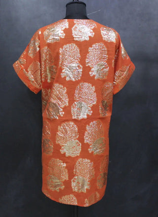 Gold Woven Ocean Coral Pattern Detail on Tall Women's Coordinate Set